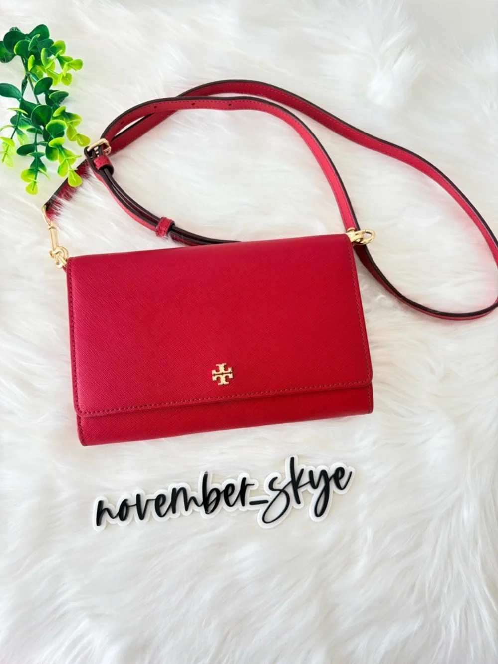 Tory Burch‎ Red saffiano Crossbody Wallet on Chain
